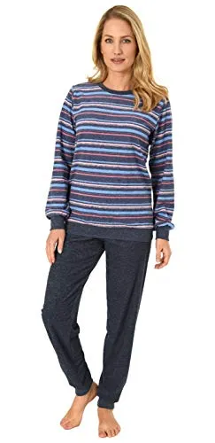 NORMANN-Wäschefabrik Damen Frottee Pyjama mit Bündchen in tollem Streifendesign