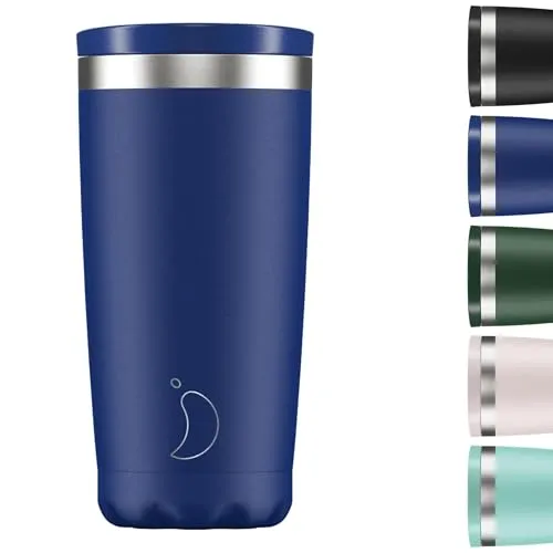 Chilly's Original Kaffeebecher - Reise-Thermo-Tasse für kalte und heiße Getränke - Mehrwegbecher mit Deckel - Doppelwandig und Vakuumisoliert - Edelstahl - 500ml - Mattblau