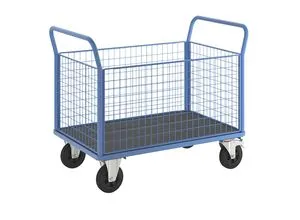 eurokraft pro Plattformwagen, 4 hohe Gitterwände, LxB 1250 x 800 mm, Vollgummireifen