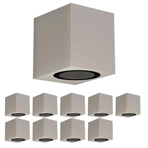 ledscom.de 10 Stück Wandleuchte ALSE für außen, IP54, Downlight, grau matt, eckig, 1x GU10 max. 35W