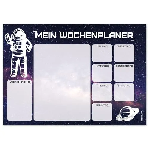 younikat Schreibtischunterlage Papier Kinder - DIN A3 Block 25 Blatt - Motiv Weltraum Wochenplaner zum beschriften und Abreißen Jungs I dv927