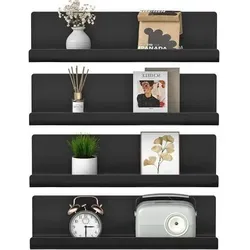 Wandregal Kleberegal Schweberegal 32cm Selbstklebend Schwarz 4er Pack - Stylisches Wandregal im 4er Pack, selbstklebend und 32 cm breit. Ideal für die flexible Präsentation von Deko, mit einfacher Schrauben- oder Klebemontage. Maximale Tragkraft von 5 kg pro Regal – perfekt für dein Zuhause!
