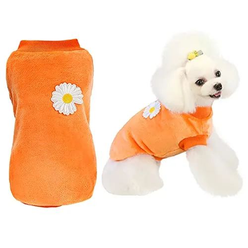 Hundepullover Hundekleidung Fleece Hund Wollpullover Winter Warmes Sweatshirt Blume Pyjama Fleecepullover für Kleine Hunde Mittlerer Katze