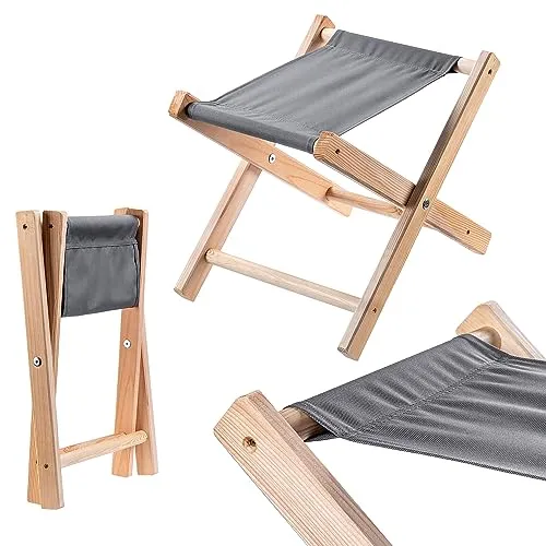 KADAX Klapphocker, 40x31x31cm Hocker aus Holz, Klappstuhl bis 100kg Trag-Last, Faltstuhl für Garten, Balkon, Terrasse und Camping, Sitzhocker (Grau)