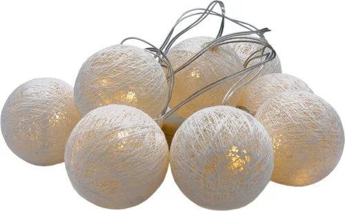 Raphia Lichterkette mit 10 LED Kugeln - Batterie betrieben - Farbe: weiß