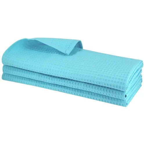 3x Geschirrtuch aus 100% Baumwolle Waffel-Piqué in türkis / Küchentuch Putztuch