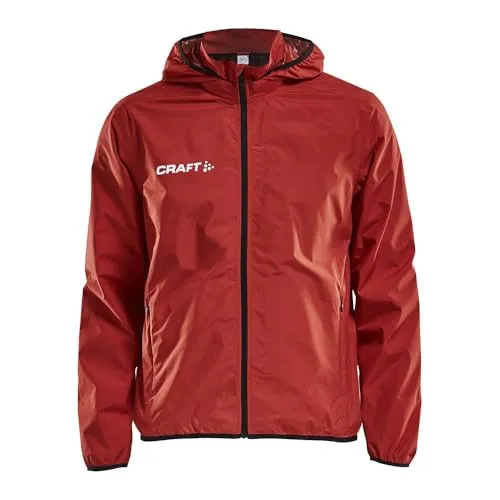 Craft Herren Regenjacke Jacket Rain 1905984 - Bright Red XXL - Sportjacke mit Mesh-Futter für optimale Bewegungsfreiheit, abnehmbarer Kapuze und praktischen Reißverschlusstaschen - ideal für aktive Outdoor-Fans.
