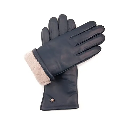 Hand Gewand by Weikert Touchscreen Lederhandschuhe Damen mit Lammfell gefüttert, Lammfellhandschuh Damen, wasserabweisend, klassisch, business, Mobiltelefon Handschuhe