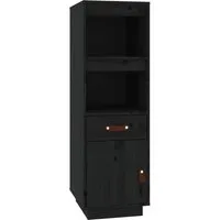 vidaXL Highboard Schwarz aus massivem Kiefernholz - Elegantes Highboard in Schwarz, gefertigt aus robustem Kiefernholz, bietet viel Stauraum und offene Fächer zur Präsentation von Dekoration. Ideal für stilvolle und praktische Aufbewahrung in jedem Wohnraum.