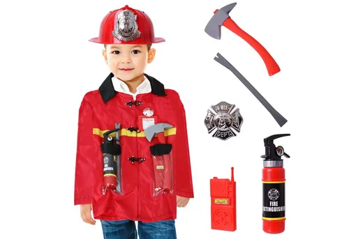 TE-Trend Feuerwehr Kostüm für Kinder - Kostüm mit Jacke, Helm und Zubehör in leuchtendem Rot, ideal für kleine Feuerwehrfans ab 3 Jahren.
