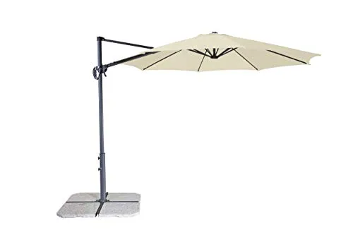 derby Pendelschirm Ravenna Smart, rund, Ø300 cm, Creme - Sonnenschirm für Garten und Terrasse, 360° drehbar und in 6 Positionen einstellbar, wasserabweisend für Nutzung bei jedem Wetter.