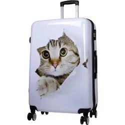 Hartschalen Reise Koffer Trolley mit Dehnfalte Motiv Baby Katze - Gr. XL - Weiß