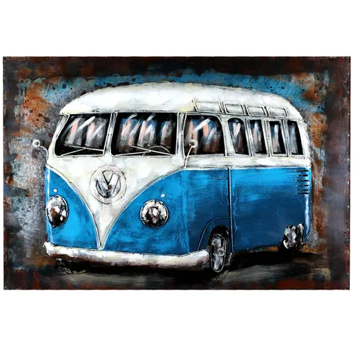 Wandbild Metallbild 3D Bulli Blau Bus Relief Bild handgefertigt Unikat Motivbild