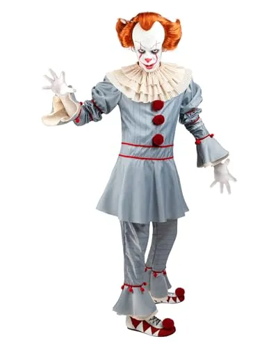 Funidelia Offizielles Pennywise IT Kapitel Zwei Kostüm für Herren XL - Kostüm-Outfits für Erwachsene, offizielles Pennywise Outfit mit Hemd, Hose und Kragen – ideal für Halloween und Kostümpartys, genieße den Horror als Killerclown!