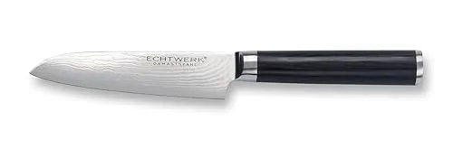 ECHTWERK Damast Santokumesser - Premium Küchenmesser - Haushalt - Hochwertiges Santokumesser aus 67-lagigem Damaststahl mit 13 cm Klinge, extrem scharf und korrosionsbeständig, ideal für präzises Schneiden in der Küche.