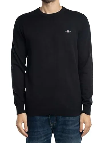 Gant Herren Classic Cotton C-Neck Pullover, Schwarz, M EU - Pullover für Herren, aus hochwertigem Baumwollstrick für optimalen Tragekomfort und zeitloses Design.