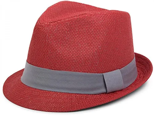 styleBREAKER Trilby Hut, Leichter Papierhut mit Zierband, Unisex, Rot/Dunkelgrau, Größe S/M - Klassischer Trilby Hut aus leichtem Material, ideal für sonnige Tage. Mit eingearbeitetem Schweißband und kontrastfarbigem Zierband für einen stilvollen Look. Größe S/M für einen perfekten Sitz.