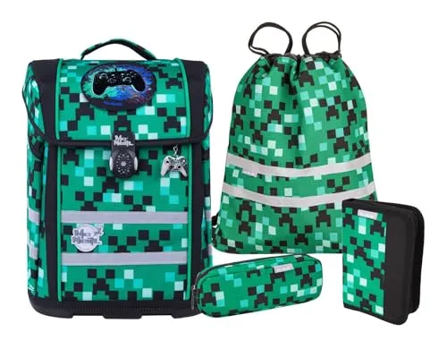 McNeill Ergo Perfecto Schulranzen Set 5-teilig Game Zone grün - Schulranzen Set für die Grundschule, ergonomisch geformt mit viel Stauraum und reflektierenden Elementen für Sicherheit. Ideal für einen organisierten Schulalltag!