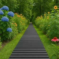 HTI-Living Gartensteg Gartenweg 520 cm - 64 Module in Holzbohlenoptik Grau - Gehwegplatten aus robustem Kunststoff, ideal für eine stilvolle Gartengestaltung mit einer Verlegefläche von 15.72 m².