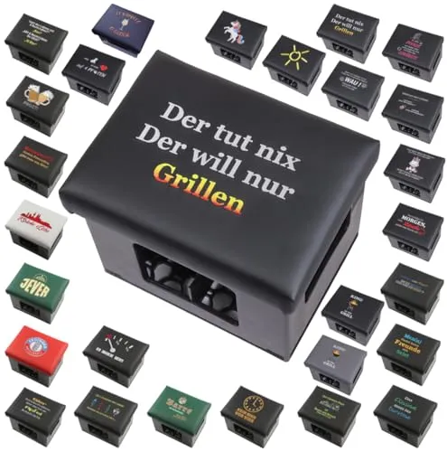 BierEx Bierkisten Sitzkissen Der TUT nix, der Will nur Grillen aus Kunstleder - Kissen für Getränkekisten - schwarz (Der TUT nix, der Will nur Grillen)