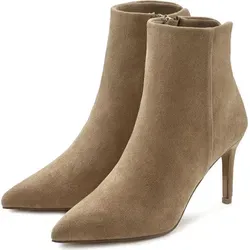 LASCANA High-Heel-Stiefelette, Damen, Gr. 38, Beige - Wanderschuhe in spitzer Form mit 8,5 cm Pfennigabsatz, vegan und stylish – ideal für jeden Anlass.