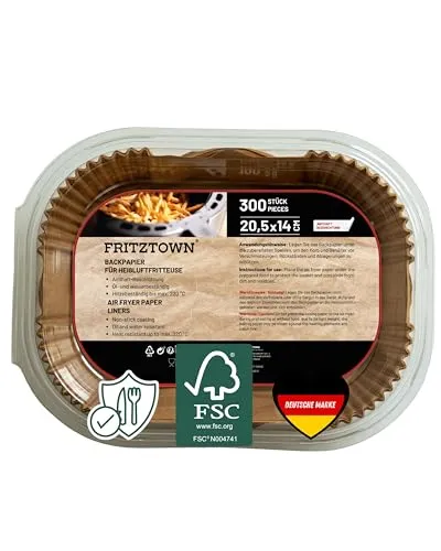 FRITZTOWN Backpapier für Heißluftfritteuse Ninja Dual | 300 Blatt 20,5x14 cm Rechteckig | Air Fryer Backpapier Pergamentpapier Liner | Kompatibel mit Ninja AF300EU AF400EU SL400EU AF500EU