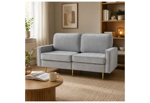 HTI-Living Sofa Sidonie Velvet Schwarz - Stilvolles 2-Sitzer Sofa im modernen Design mit edlem Velvetbezug und goldenen Metallfüßen. Ideal für kleine Wohnungen, bietet hohen Sitzkomfort und eine Belastbarkeit bis 130 kg.