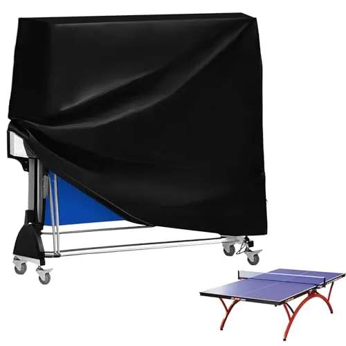 WIYETY Wasserdichte Tischtennis Schutzhülle, Staubdicht Schutzhülle für Tischtennisplatte mit Aufbewahrungstasche, UV Tischtennisabdeckung, für Outdoor und Indoor - Schwarz - 185 × 70 × 165 cm