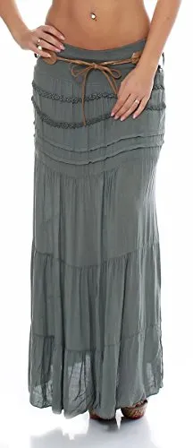Malito Maxi Rock Damen – Bodenlanger Baumwollrock mit elegantem Strickmuster und Kunstleder Gürtel - Damen Röcke – Luftiger Sommerrock aus 95% Baumwolle für besten Tragekomfort, inklusive stylischem Gürtel für individuelle Passform.