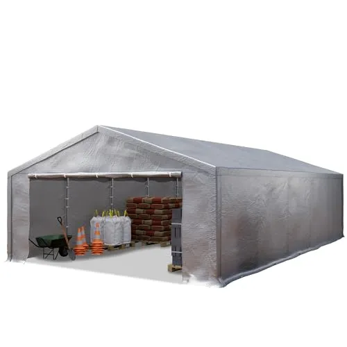 TOOLPORT Lagerzelt 5x10 m - Schneller Unterstand in Grau - Vordächer & Vorzelte: Ideal für kurzfristigen Einsatz, 100% wasserdicht und mit praktischem Klicksystem für einen schnellen Aufbau.