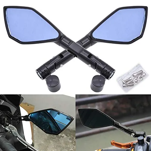 KATUR Motorrad Lenkerendspiegel Rückspiegel Schwarz Motorrad Blendschutz Bläulich Hawk-Eye Spiegel 8MM 10MM Im Uhrzeigersinn Gewindebolzen Halterungen für K awasaki S uzuki H onda V ictory C hopper