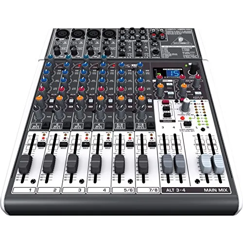 Behringer Xenyx X1204 USB Mischpult - USB Mischpult mit 12 Kanälen, 4 Mikrofoneingängen, internem Multieffektgerät und USB-Soundkarte - ideal für professionelle Audioaufnahmen und Livestreams.