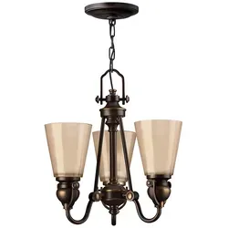 Mayflower Kronleuchter mit 3 Lichtern, alte Bronze - Eleganter 3-Lichter-Kronleuchter im klassischen Design, gefertigt aus Olde-Bronze und mit bernsteinfarbenem Glas - ideal für stilvolle Innenräume.