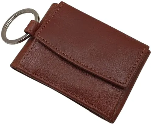 Kleine vegetabil gegerbte Rindleder Geldbörse/Geldbeutel/Münzbörse/Portemonnaie/Geldtasche mit Schlüsselring in Braun