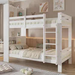 Flieks Etagenbett 90x200cm - Praktisches Kinderbett mit Stauraumregalen und stabiler rechtwinkliger Leiter, ideal für platzsparende Lösungen im Kinderzimmer.
