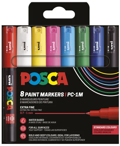 POSCA Pigmentmarker PC1MC 8er Set - Softe Farben - Schreibutensilien, ideal für kreative Projekte mit wasserbasierter Tinte und kräftigen, lebendigen Farben.