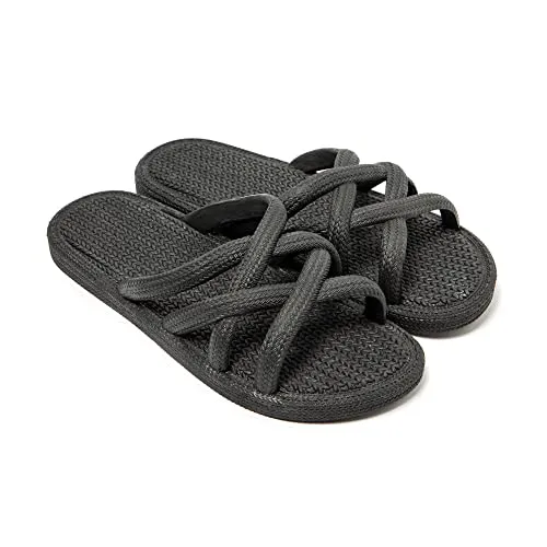 BRASILERAS Damen Zehensandalen mit Rutschfester Sohle bequem Schuhe Strand/Schwimmbad/Stadt schwarz 39 EU