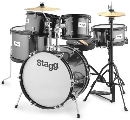 Stagg TIM JR 5/16B BK Junior Drumset - Kompaktes 5-teiliges Junior Drumset für angehende Schlagzeuger. In klassischem Schwarz, ideal für den Einstieg ins Schlagzeugspiel mit authentischen Sounds und kindgerechter Ausstattung.