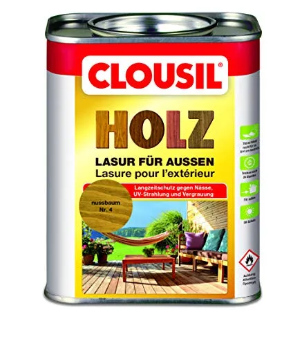 CLOUsil Holzlasur für außen nussbaum Nr. 4, 0.75L – Wetterbeständig und langlebig - Hochwertige Holzlasur für den Außenbereich, ideal zum Schutz von Carports, Zäunen und Gartenhäusern. Atmungsaktive Anwendung ohne Grundierung, für langanhaltenden Wetterschutz in verschiedenen Farbtönen.