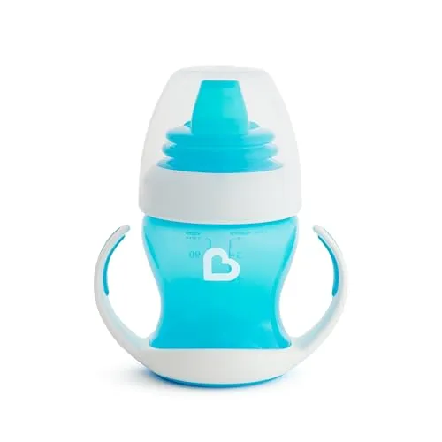 Munchkin Gentle Transition Babybecher | Sanfter Übergangsbecher für Babys & Kleinkinder mit Griffen & Deckeln | BPA-frei | Auslaufsicher | Leckdichte Silikon-Kinderbecher | 4+ Monate | 118 ml | Blau