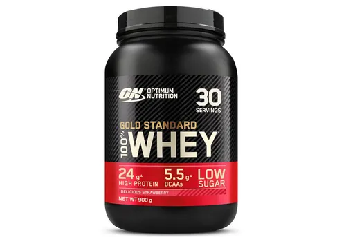 Optimum Nutrition Whey Gold Standard Erdbeere 908 g - Whey Protein für Muskelaufbau mit 24 g Protein pro Portion in leckerem Erdbeergeschmack. Ideal zur schnellen Aminosäureversorgung der Muskeln.