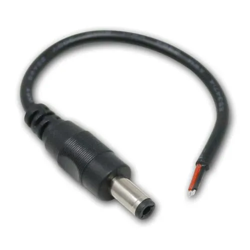 DC-Stecker 5,5x2,5mm mit Anschlusskabel, offenes Kabelende – praktisches 5er Set, Länge 15cm, Farbe schwarz, für lösbare Stromverbindung