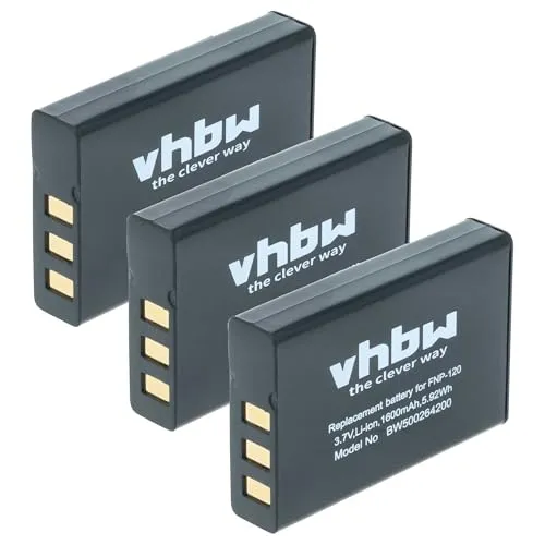 vhbw 3X Akku Ersatz für Intermec 074337S, 73659 für Kamera (1600 mAh, 3,7 V, Li-Ion)