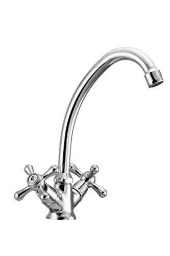 Hydroland Küchen-Armatur RETRO B205 - Elegante Messing- und Chromkombination - Armaturen mit Retro-Design, schwenkbarem Auslauf und flexiblen Anschlussschläuchen für stilvolle Küchen mit maximaler Funktionalität.