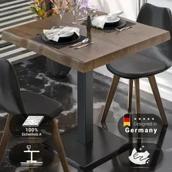 PMD Bistro Baumkanten Tisch 60x60 cm - Walnuss/Schwarz - Eleganter Bistrotisch mit einzigartiger Eichenholzplatte und stabilen Gestell. Ideal für gastronomische Räume und bietet eine einladende Atmosphäre.