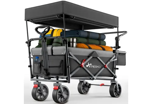 TRESKO® Bollerwagen Faltbar mit Dach Schwarz von Tresko