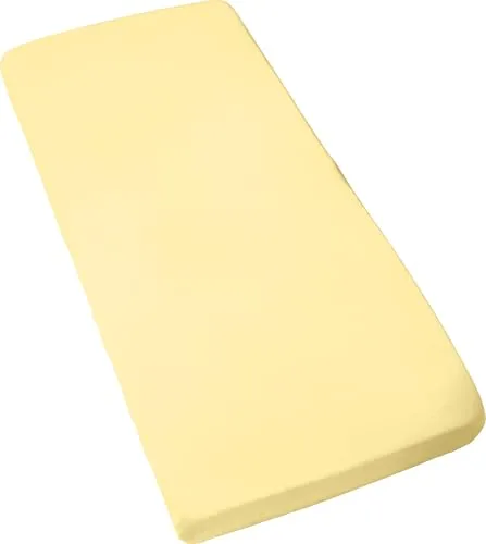 REDBEST Jersey- Stretch Kinder- Spannbettlaken San Francisco 100% Baumwolle, hellgelb Größe 60x120 cm - 70x140 cm - weiche Qualität, bügelfrei, Rundumgummi, bis 12 cm Höhe