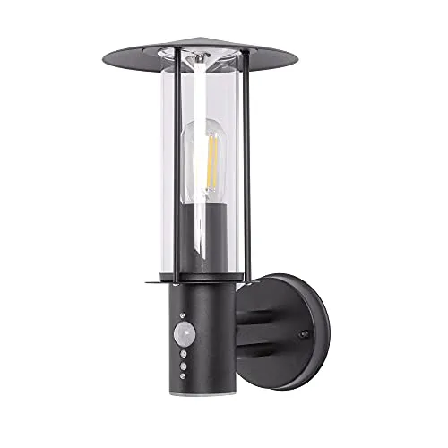 max K O M F O R T Außenwandleuchte Wandlampe Außenleuchte E27 mit Bewegungsmelder Schwarz IP44 Beleuchtung Garten Sensor moderne Wandleuchte aus Aluminium 258A1-BK