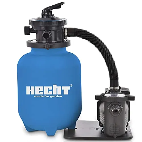 HECHT Sandfilteranlage 11.000 Liter – Hochleistungs Poolfilter für Gartenpools - Poolfilter – Mit einer Filterleistung von bis zu 7.000 l/h sorgt diese Sandfilteranlage für kristallklares Wasser in Ihrem Schwimmbecken. Robustes Design und vielseitige 7-Wege Ventil Funktionen.