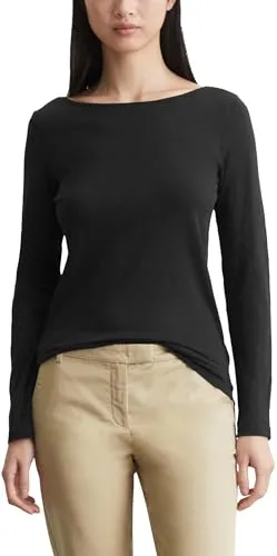 Marc O'Polo Damen Langarmshirt aus Bio-Baumwolle, Schwarz (Black), XL - Blusen & Tuniken für Damen: Das nachhaltige Langarmshirt aus 100% Bio-Baumwolle bietet hohen Tragekomfort und einen zeitlosen, minimalistischen Look.